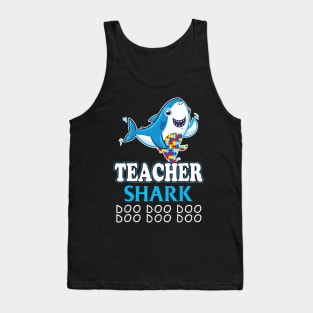 autism teacher shark funny proud appreciation day gift Tank Top